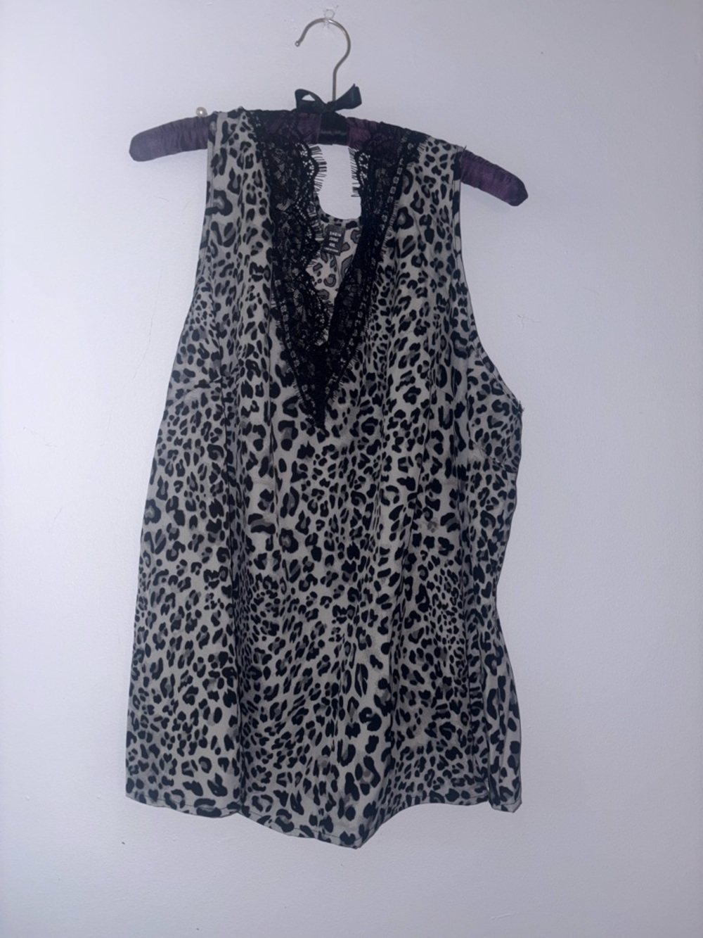 NEW!! SHEIN Black & White Leopard Lace-Trim Sleeveless Tank